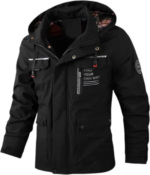 Mens Hooded Parka Jacket Winfproof Waterproof Coat Warm Slim Fit Casual Overcoat with Flip Pockets for Fall Winter