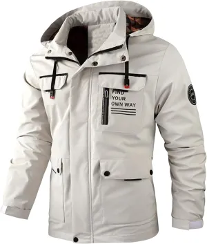 Mens Hooded Parka Jacket Winfproof Waterproof Coat Warm Slim Fit Casual Overcoat with Flip Pockets for Fall Winter