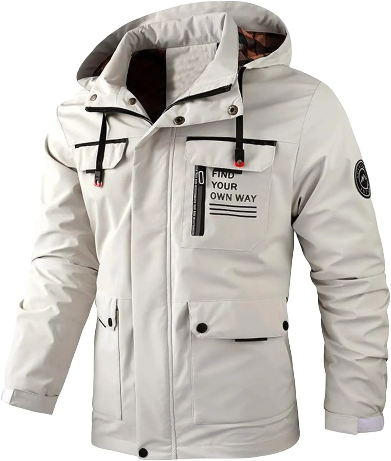Mens Hooded Parka Jacket Winfproof Waterproof Coat Warm Slim Fit Casual Overcoat with Flip Pockets for Fall Winter