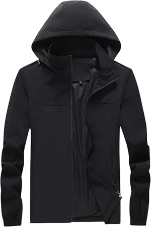 Men's Hooded Softshell Jackets Full Zip Lightweight Outdoor Waterproof Jackets Fall Winter Hiking Coat with Pockets