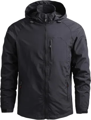 Men's Hooded Softshell Jackets Full Zip Lightweight Outdoor Waterproof Jackets Fall Winter Hiking Coat with Pockets