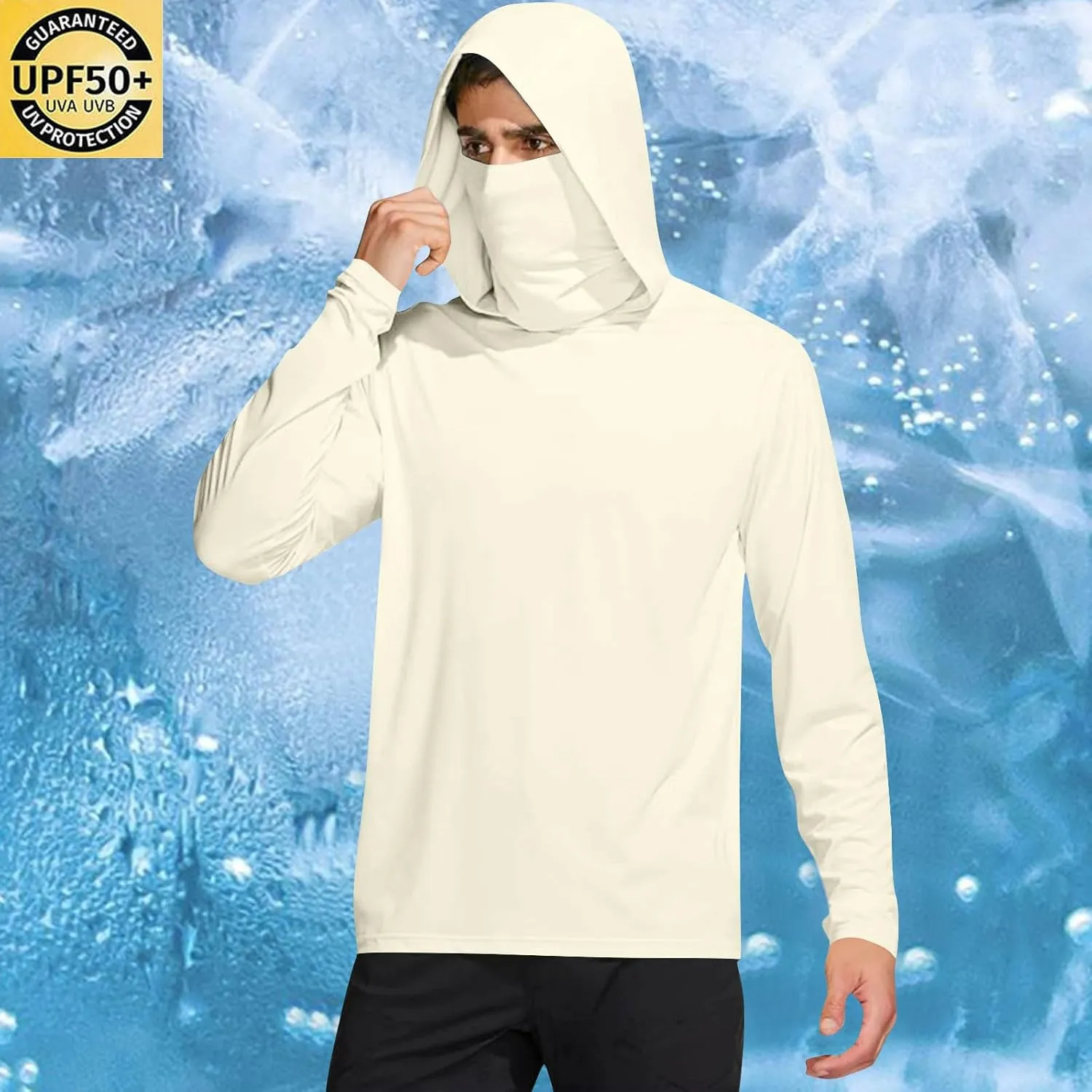 Men's Hooded Sun Protection T Shirts Long Sleeve UV Rash Guard Fishing Shirts Lightweight Quick Dry Athletic Hoodies