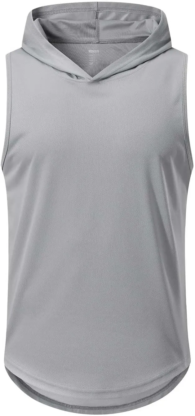 Mens Hooded Tank Tops Summer Running Vests Quick Dry Tanks Sleeveless Hoodie Workout Vest Breathable Fitness Activewear