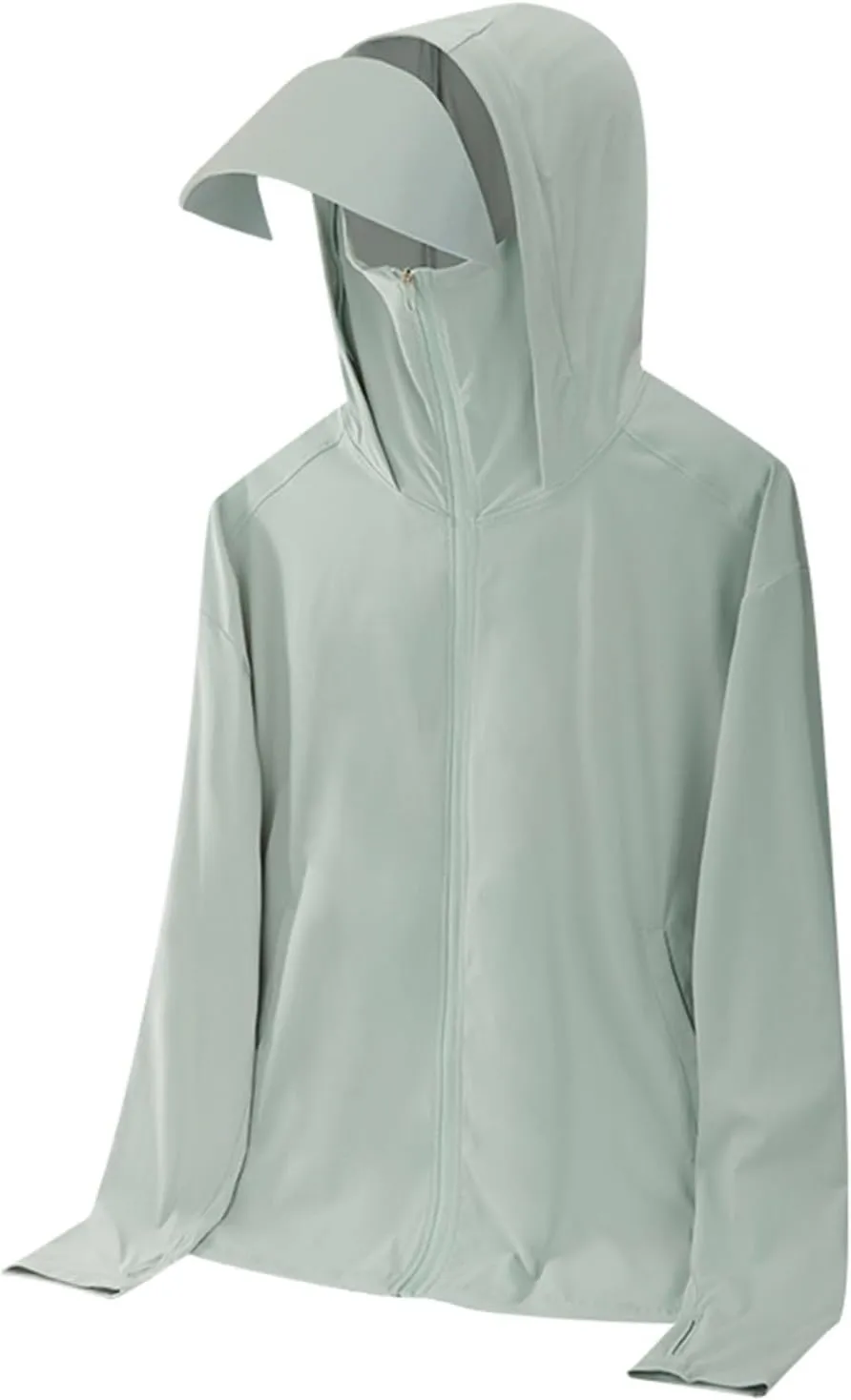 Men's Hooded UPF 50  Sun Protection Stretch Quick Dry Shirt Long Sleeve Lightweight Zipper Comfort Tops with Hood