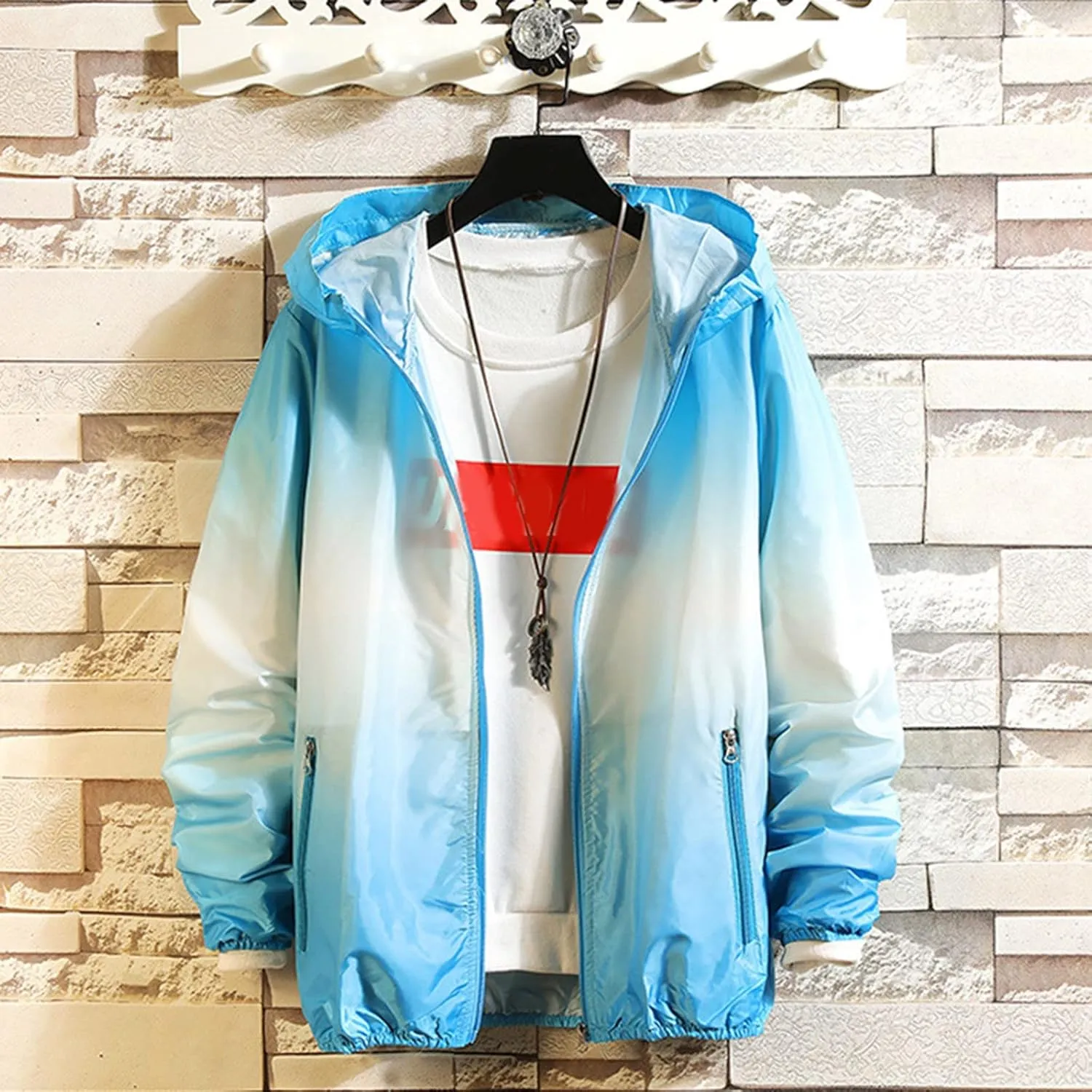 Men's Hoodie Jacket Thin Lightweight Rain Jacket Windproof Fall Casual UV Sun Protection Travel Sportswear