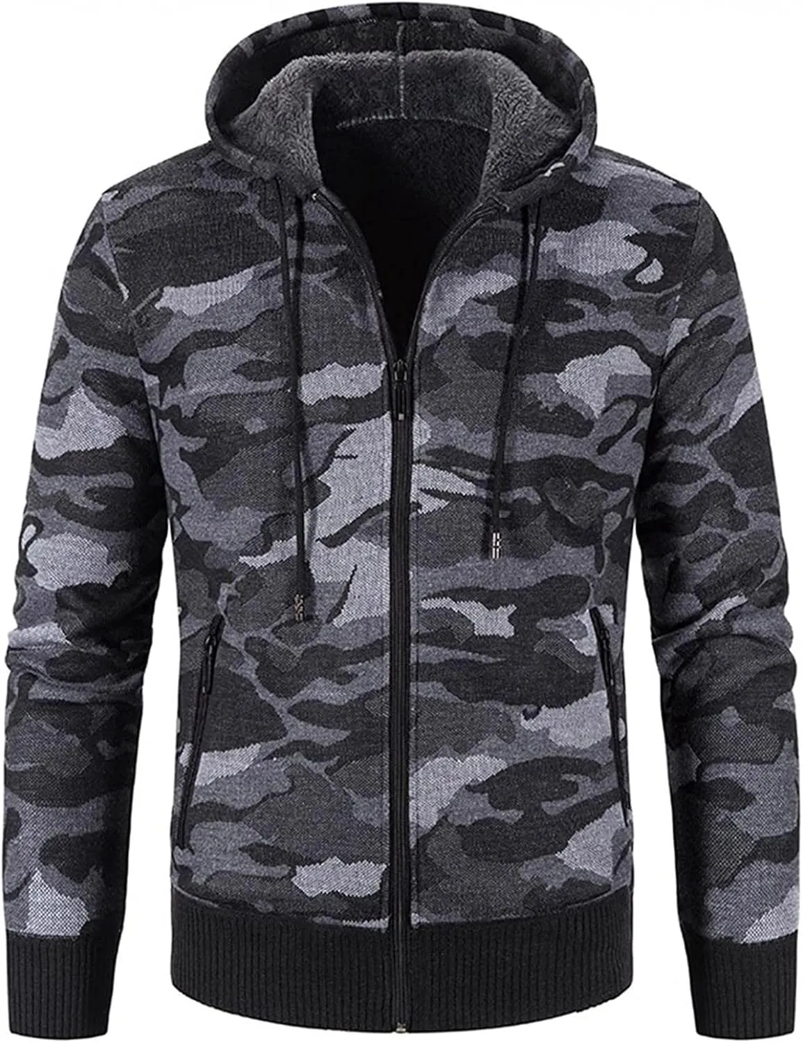Mens Hoodies Pullover Fashion Long Sleeve Warm Camouflage Printed Hooded Jacket Top