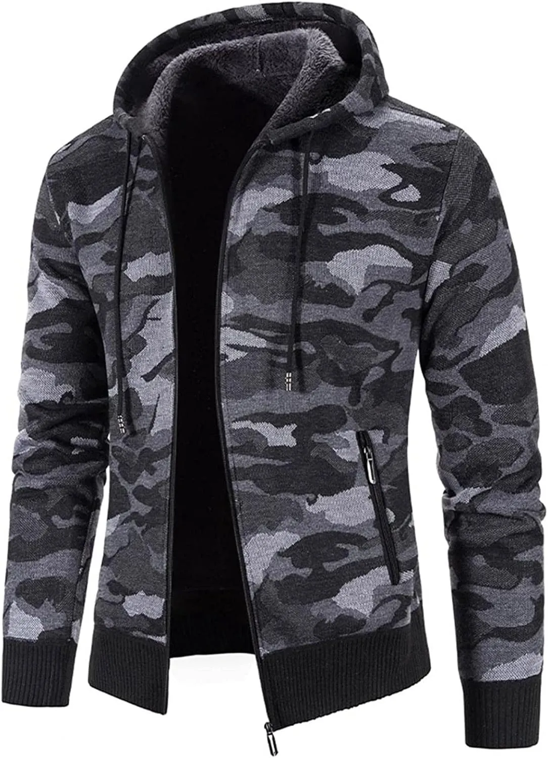 Mens Hoodies Pullover Fashion Long Sleeve Warm Camouflage Printed Hooded Jacket Top