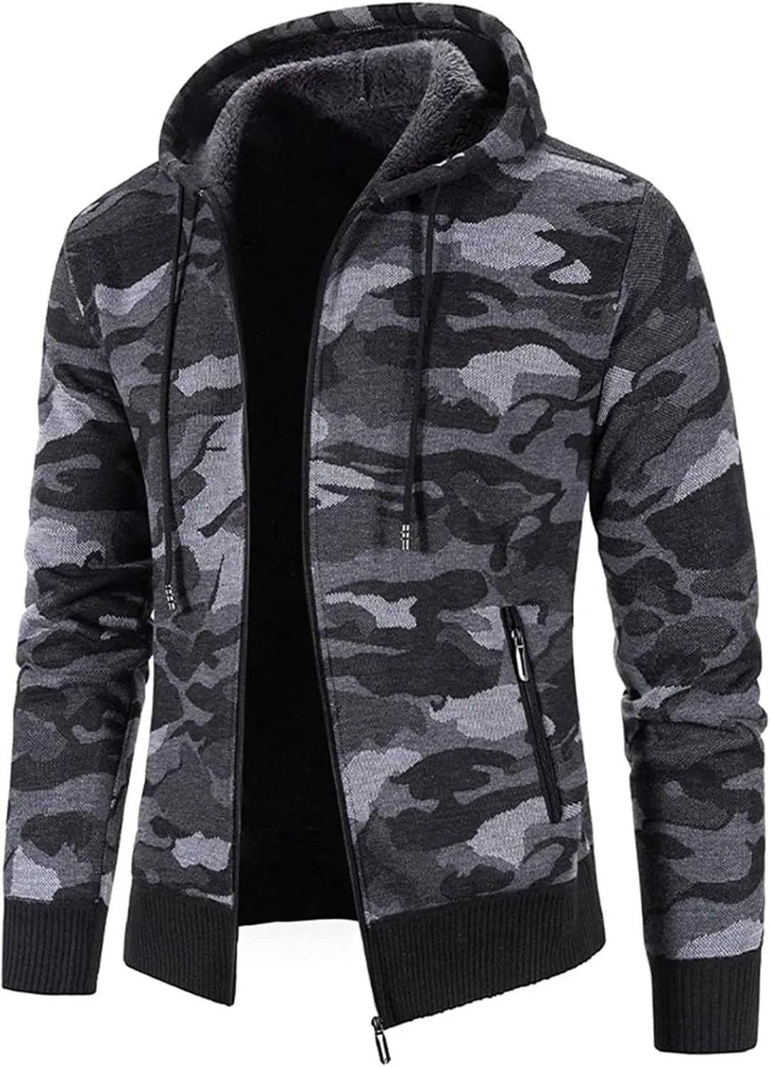 Mens Hoodies Pullover Fashion Long Sleeve Warm Camouflage Printed Hooded Jacket Top