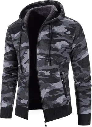 Mens Hoodies Pullover Fashion Long Sleeve Warm Camouflage Printed Hooded Jacket Top