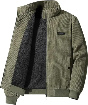 Mens Jacket Winter Corduroy Thickened Zip Up Heavyweight Jackets Warm Sherpa Lined Fleece Loose Coat, XL-5XL