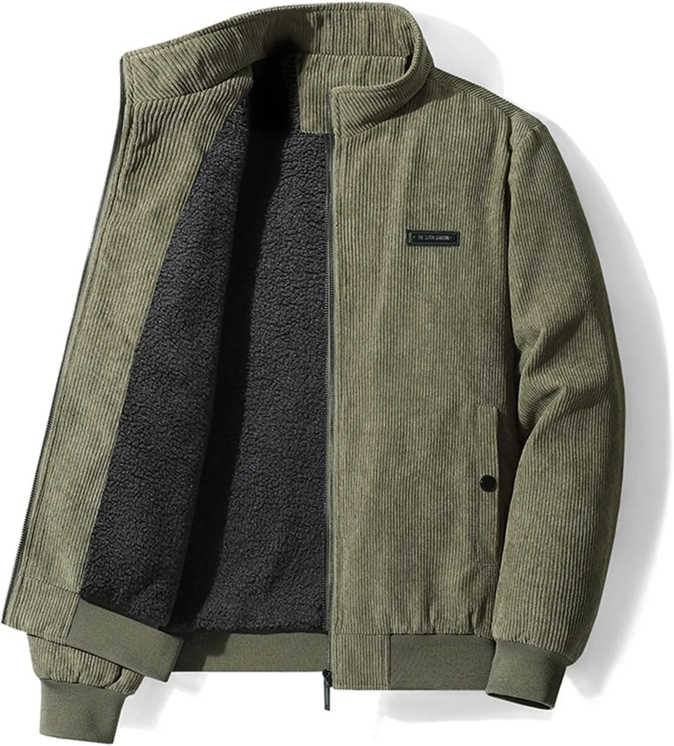 Mens Jacket Winter Corduroy Thickened Zip Up Heavyweight Jackets Warm Sherpa Lined Fleece Loose Coat, XL-5XL