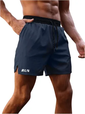 Men's Letter Print Athletic Running Shorts Drawstring Waist Quick Dry Gym Shorts