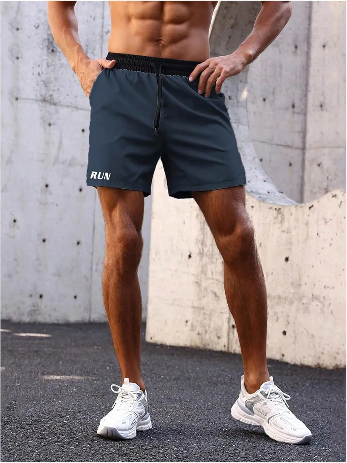 Men's Letter Print Athletic Running Shorts Drawstring Waist Quick Dry Gym Shorts