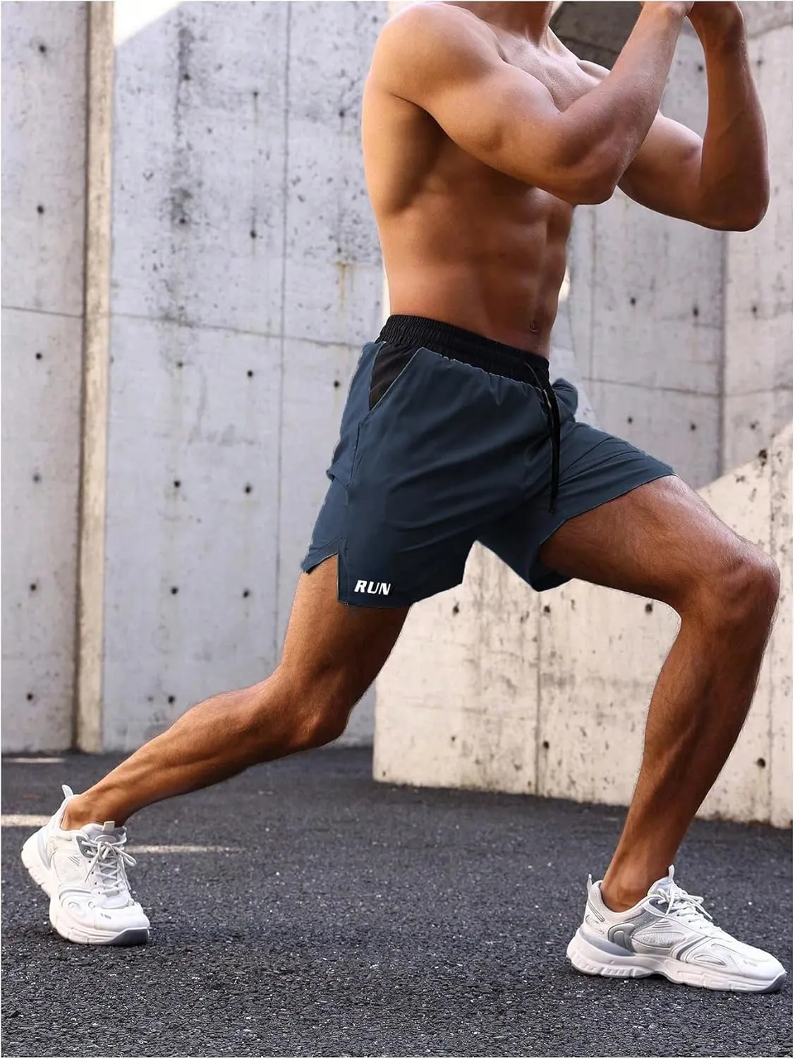 Men's Letter Print Athletic Running Shorts Drawstring Waist Quick Dry Gym Shorts