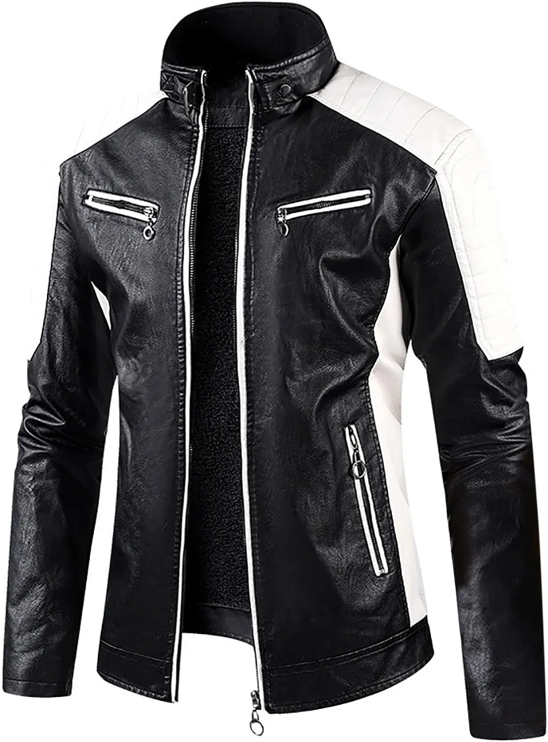 Men's Lightweight Bomber Jacket Zip Up Motorcycle Sherpa Outwear Coat Casual Stand Collar Fleece Lined Leather Jackets