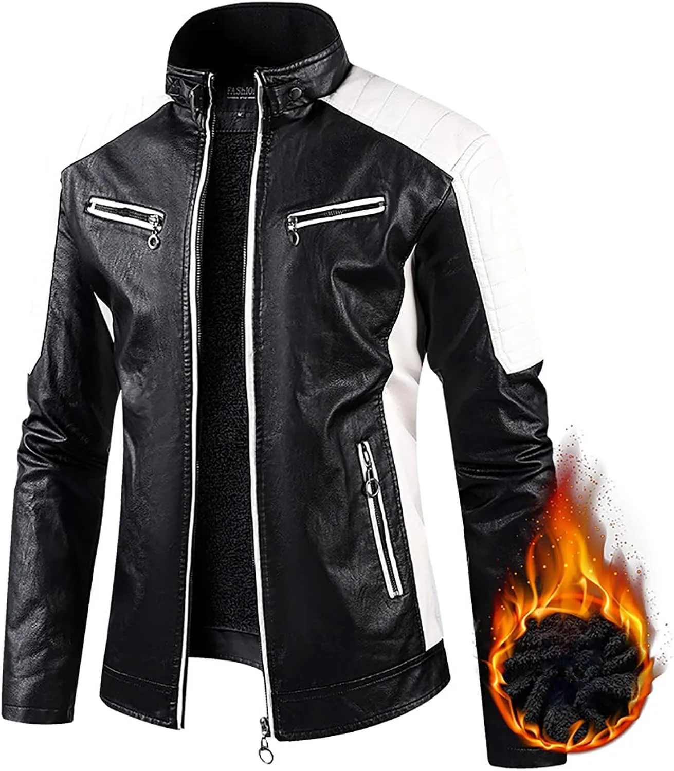 Men's Lightweight Bomber Jacket Zip Up Motorcycle Sherpa Outwear Coat Casual Stand Collar Fleece Lined Leather Jackets