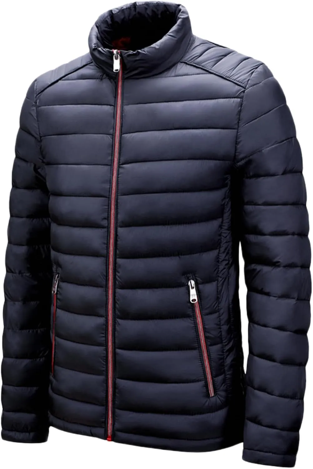 Men's Lightweight Puffer Jacket Men's Plush Autumn&Winter Color Long Solid Jacket Hooded Windproof Insulated Jacket