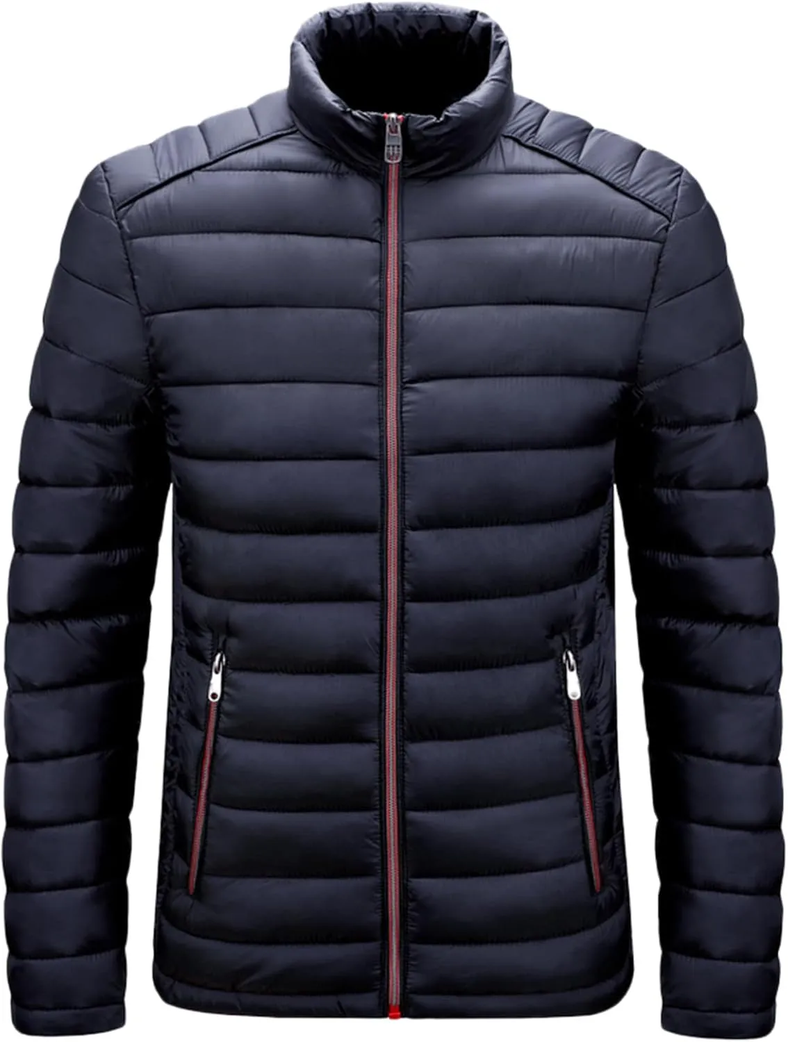 Men's Lightweight Puffer Jacket Men's Plush Autumn&Winter Color Long Solid Jacket Hooded Windproof Insulated Jacket