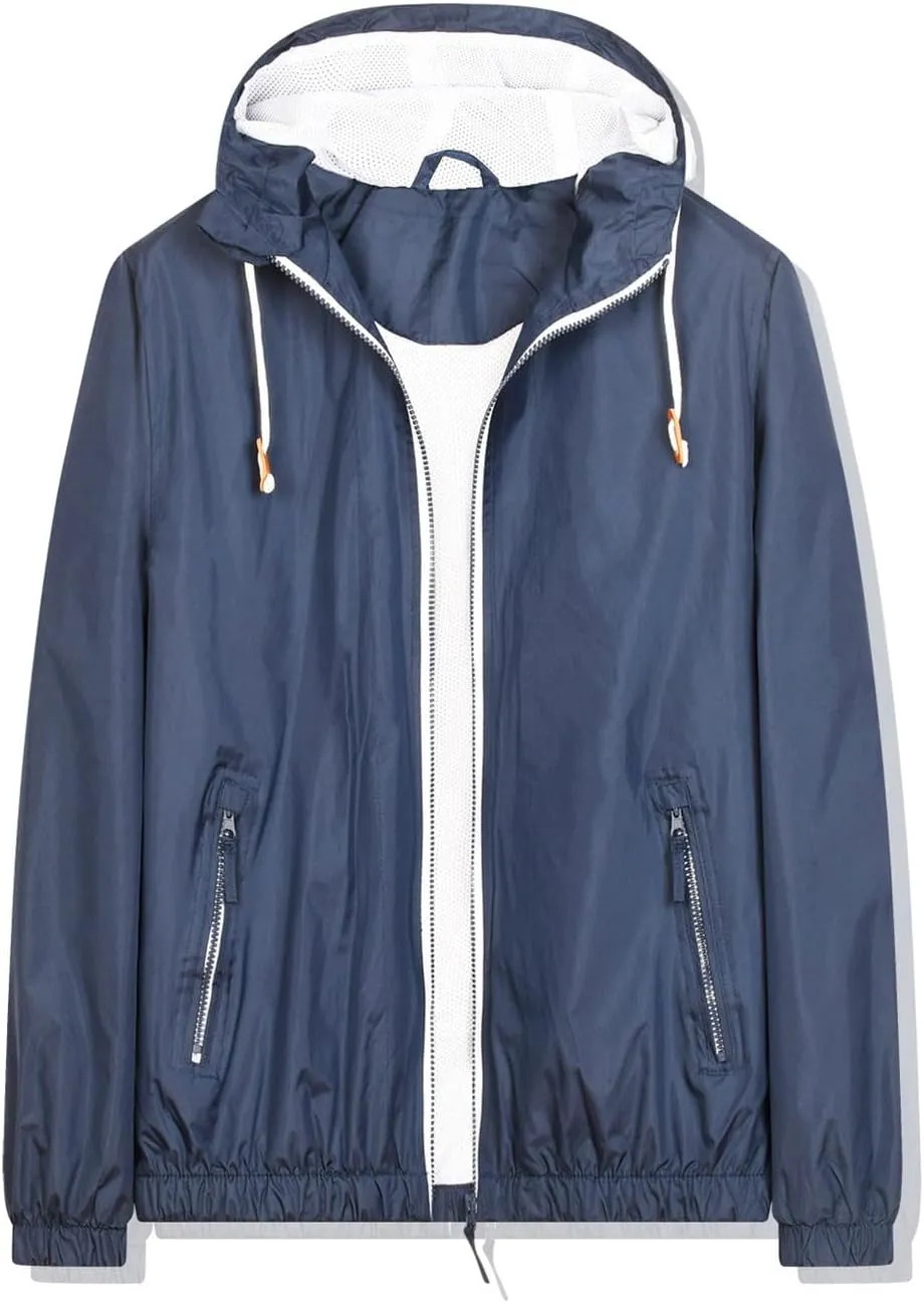 Mens Lightweight Rain Jacket Waterproof Windbreaker Outdoor Adventure Jacket Comfy Soft Shell Hooded Hiking Jacket Coat