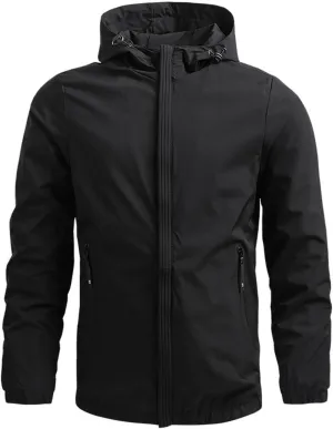 Mens Lightweight Softshell Jacket Windproof Water Resistant Hooded Hiking Travel Outwear Full Zip Windbreaker Jackets