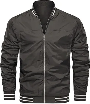 Men’s Lightweight Standard Bomber Jackets Slim Fit Softshell Flight Windbreakers Jacket Coat for Business Solid Color