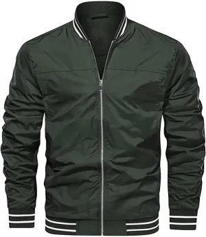 Men’s Lightweight Standard Bomber Jackets Slim Fit Softshell Flight Windbreakers Jacket Coat for Business Solid Color