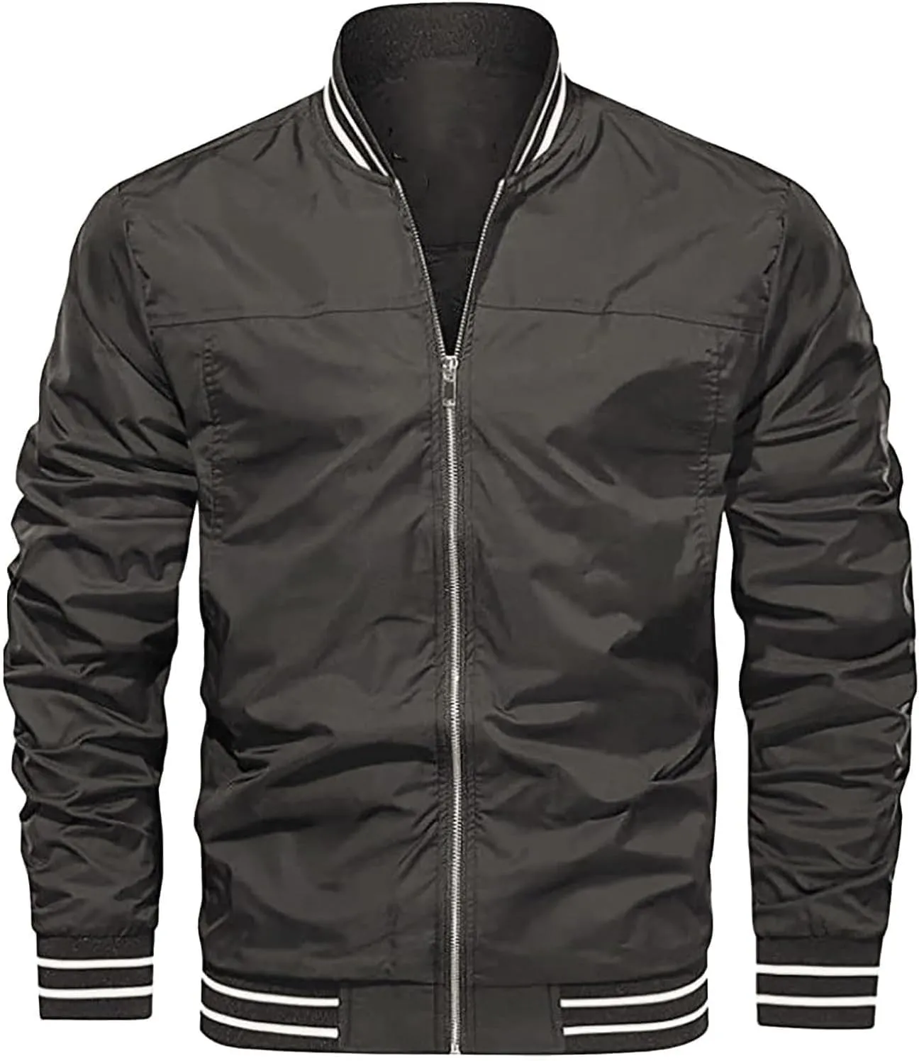 Men’s Lightweight Standard Bomber Jackets Slim Fit Softshell Flight Windbreakers Jacket Coat for Business Solid Color