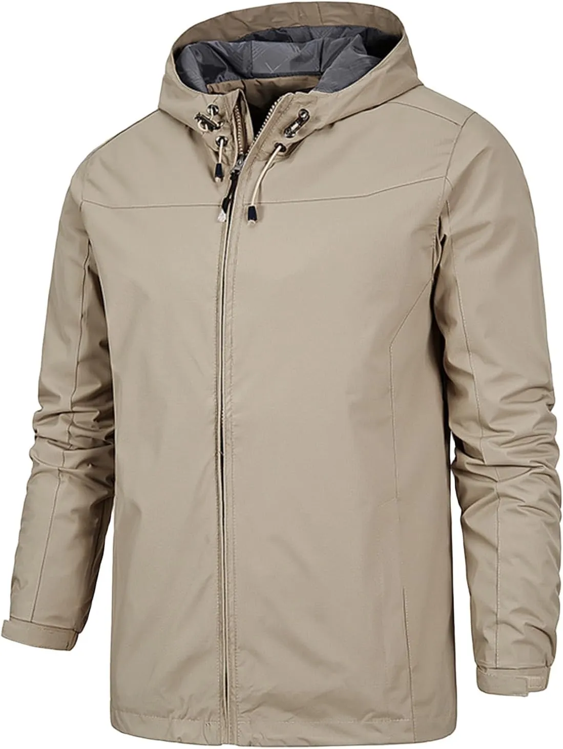Men's Lightweight Waterproof Jackets Hooded Jackets Outdoor Hiking Windbreake Raincoat Zip Coat for Travel