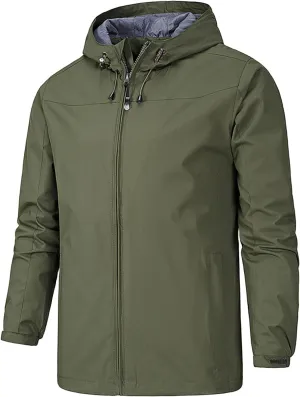 Men's Lightweight Waterproof Jackets Hooded Jackets Outdoor Hiking Windbreake Raincoat Zip Coat for Travel