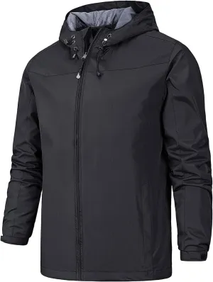 Men's Lightweight Waterproof Jackets Hooded Jackets Outdoor Hiking Windbreake Raincoat Zip Coat for Travel