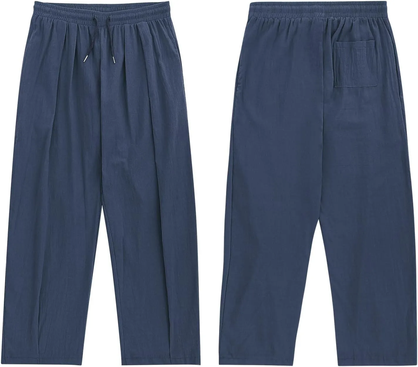 Men's Linen Pants Casual Drawstring Beach Pants Stretch Waist Summer Pants Lightweight Trouser with Pockets