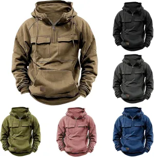 Mens Long Sleeve Hoodie Zip Pullover Tactical Jacket Sweatshirt Hooded Solid Color Outerwear for Outdoor Adventures