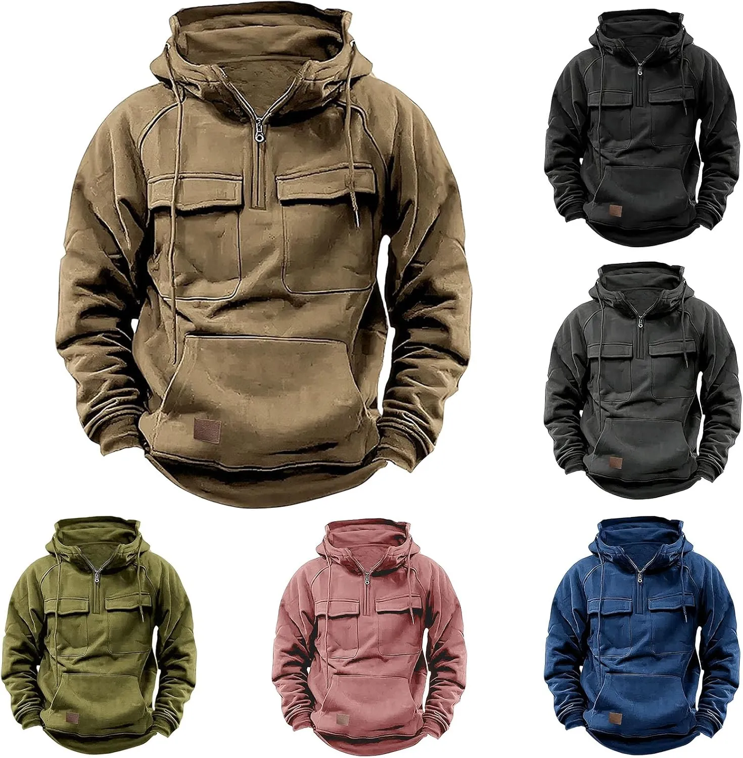 Mens Long Sleeve Hoodie Zip Pullover Tactical Jacket Sweatshirt Hooded Solid Color Outerwear for Outdoor Adventures