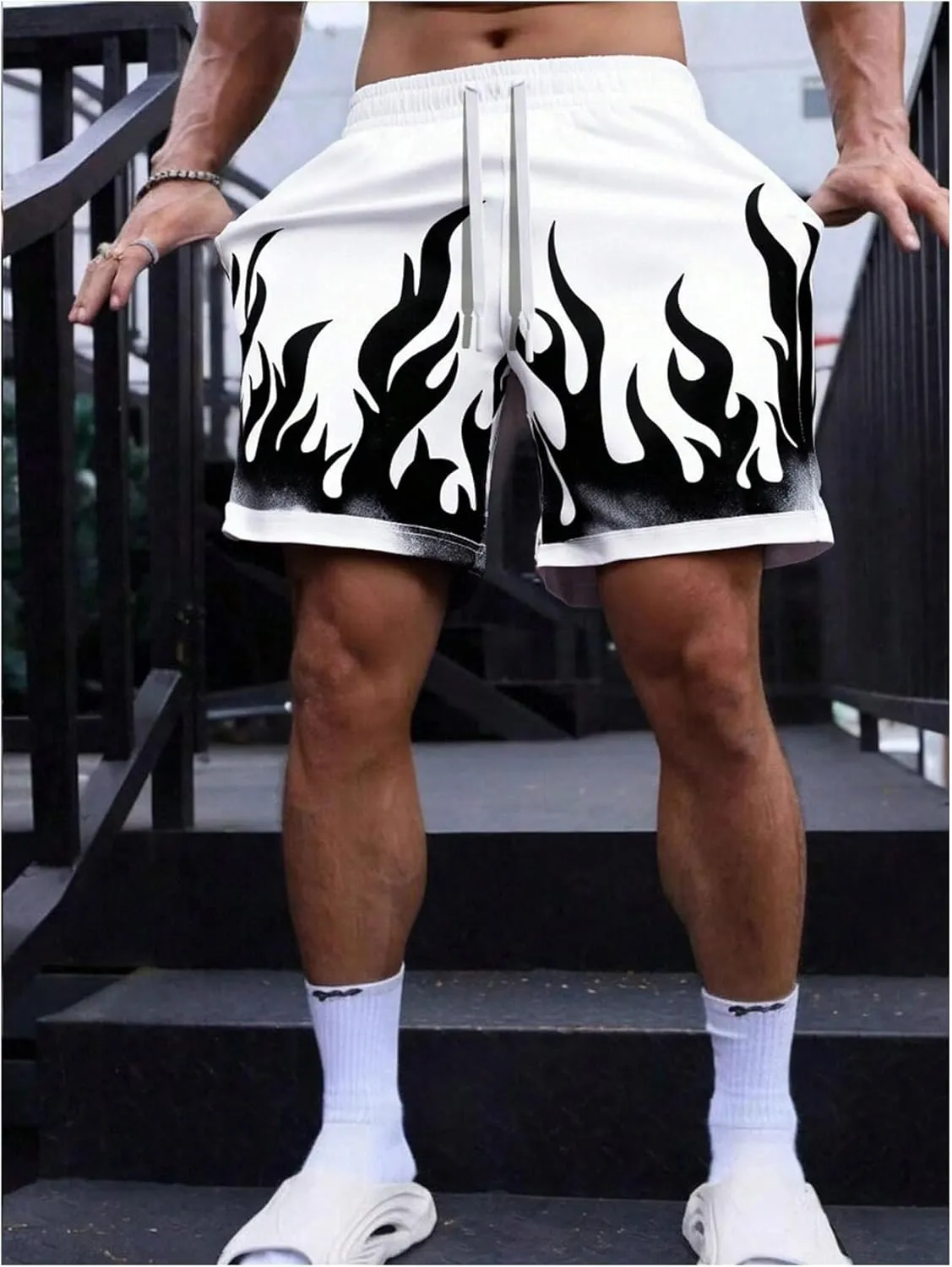 Men's Mesh Graphic Running Shorts Quick Dry Drawstring Drippy Workout Gym Bottoms