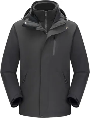 Men's Mountain Ski Jacket 3 in 1 Winter Warm Waterproof Jackets Outdoor Snow Windproof Detachable Hooded Raincoat