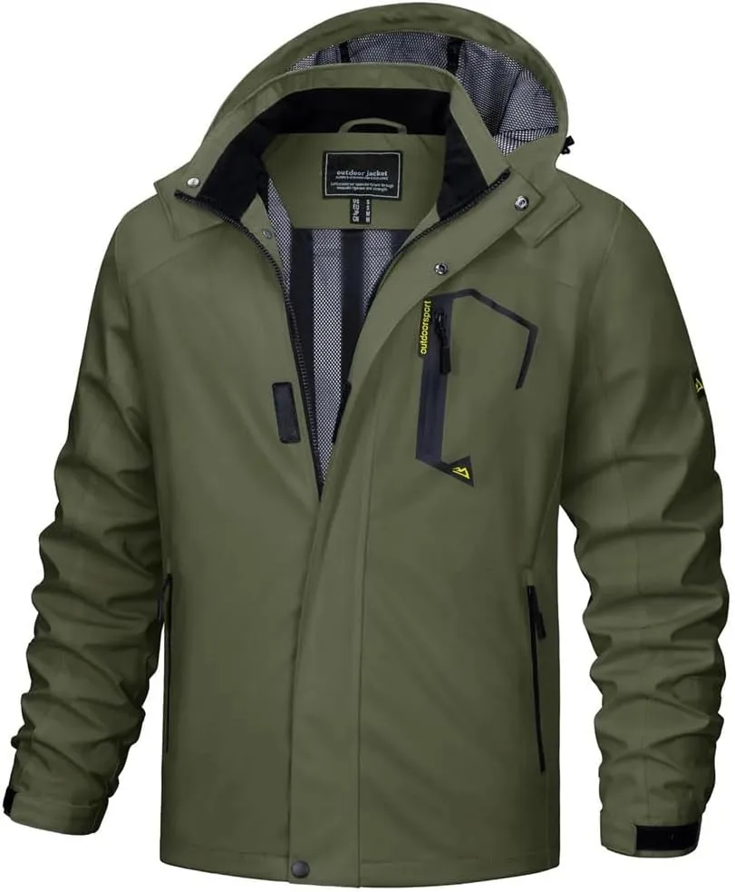 Men's Outdoor Breathable Waterproof Jackets Spring Lining Lightweight Hiking Camping Fishing Coats