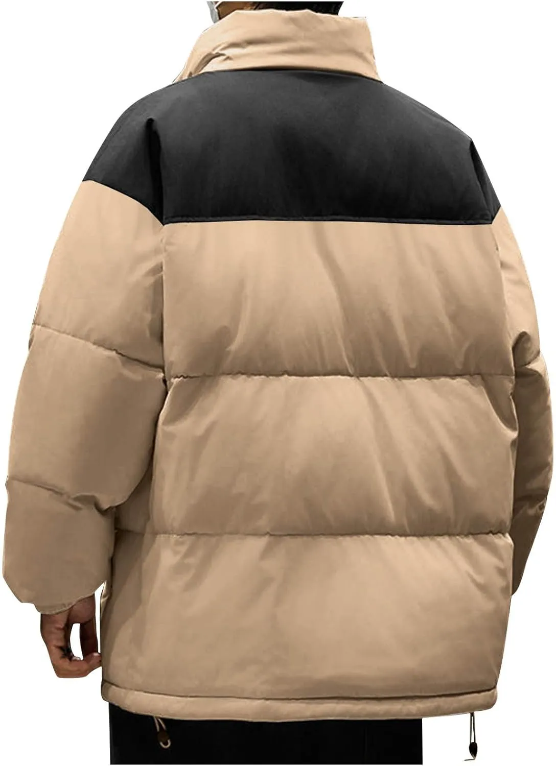 Mens Oversized Puffer Jacket Winter Warm Thick Down Coat Trendy Color Block Puffy Jacket Outerwear with Pockets 2024