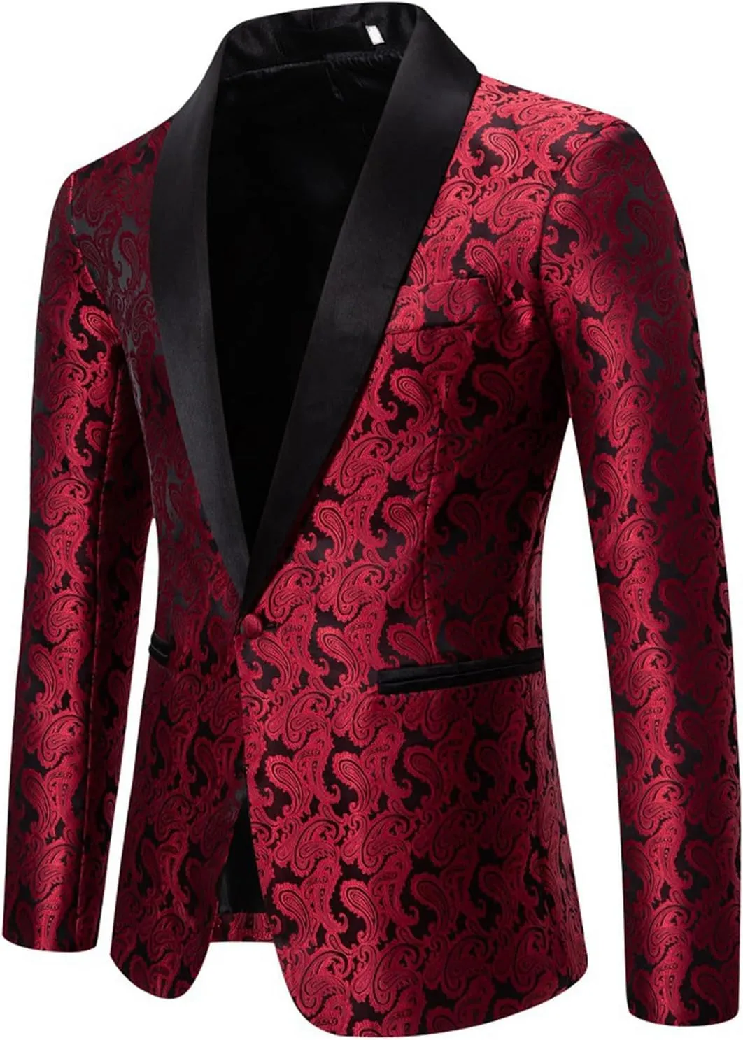 Mens Paisley Tuxedo Jacket Shawl Lapel One Button Slim Fit Blazer Jacket Stylish Dress Suit for Dinner,Prom,Wedding