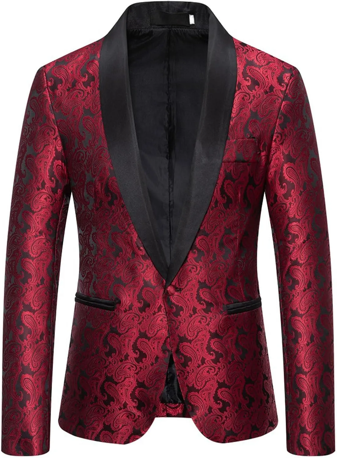 Mens Paisley Tuxedo Jacket Shawl Lapel One Button Slim Fit Blazer Jacket Stylish Dress Suit for Dinner,Prom,Wedding