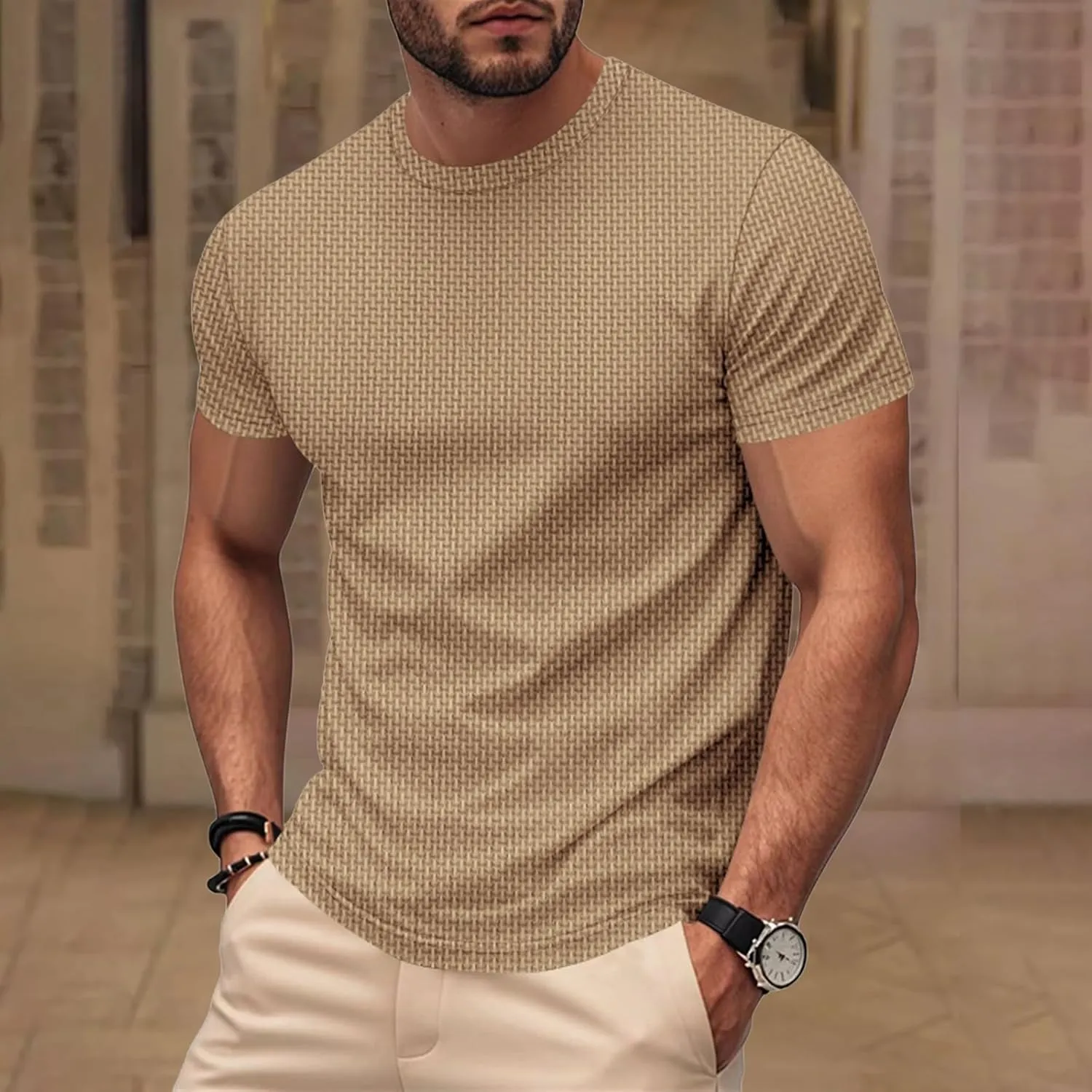 Men's Pique Ice Silk T Shirt Solid Color Quick Dry Crew Neck Shirt Short Sleeve Breathable Running Hiking Summer Sports Top