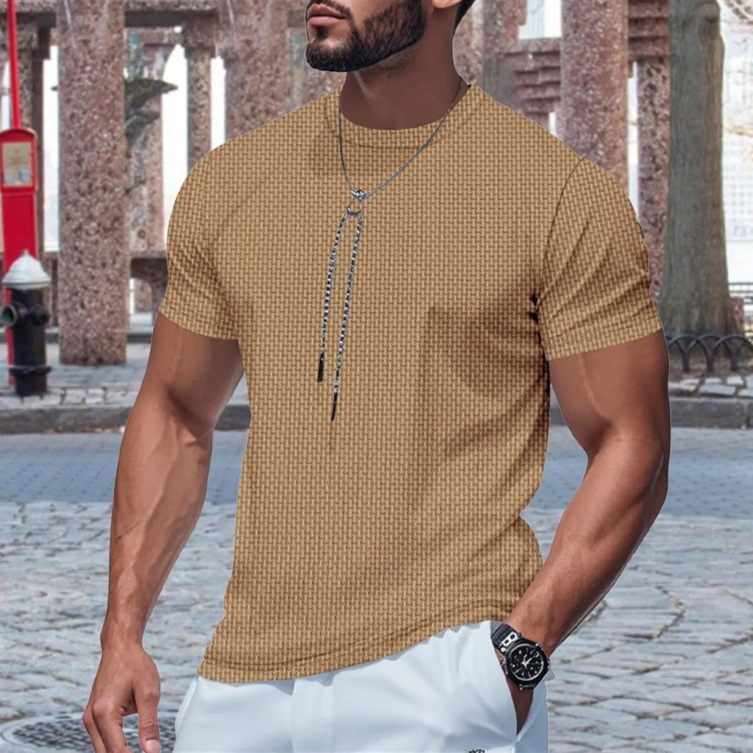 Men's Pique Ice Silk T Shirt Solid Color Quick Dry Crew Neck Shirt Short Sleeve Breathable Running Hiking Summer Sports Top