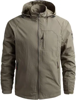 Mens Rain Jackets Zip Up Hooded Waterproof Windbreakers Loose Lightweight Coats Lapel Fashion Clothes with Pocket