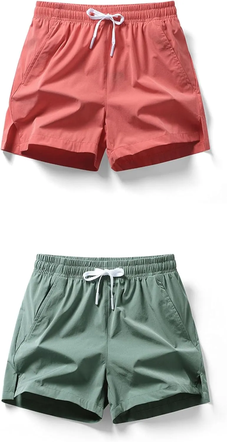 Men's Running Shorts 5 Inch Quick Dry Breathable with Pocket, Summer Elastic Lace-Up Sports Running Shorts