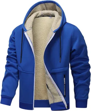 Men's Sherpa Hoodies Jacket Zip Up Fleece Lined Sweatshirt Winter Warm Jackets Hooded Casual Work Tops with Pocket