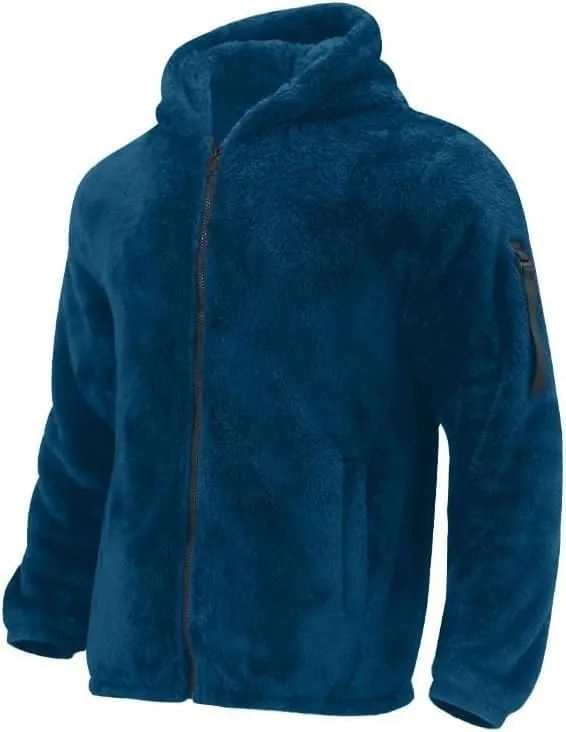 Men's Sherpa-Lined Athletic Hoodie Zip-Up Fleece Jacket Warm Sports Coat with Pockets