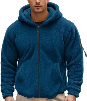 Men's Sherpa-Lined Athletic Hoodie Zip-Up Fleece Jacket Warm Sports Coat with Pockets