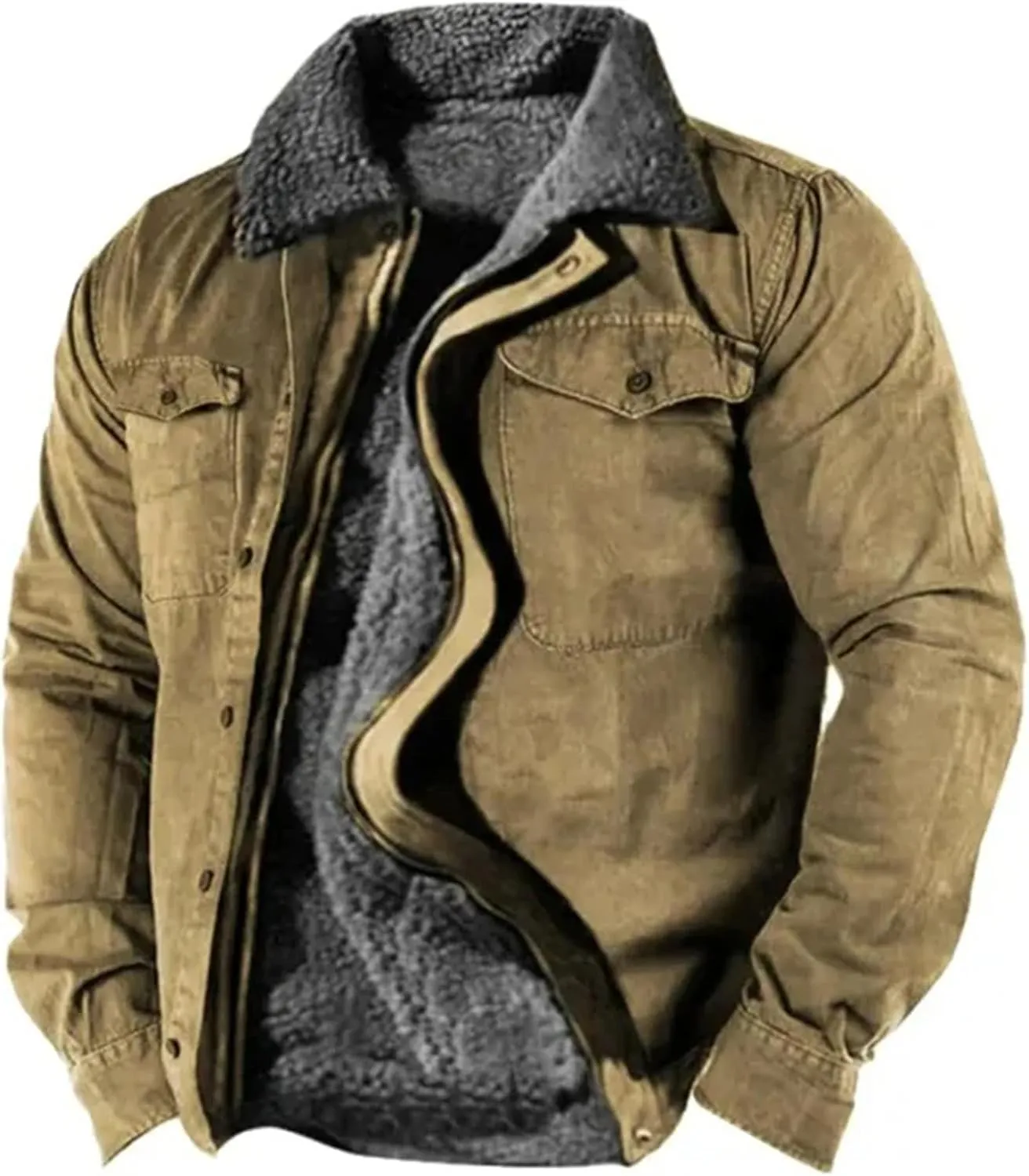 Mens Sherpa Lined Jacket Full Zip Military Heavyweight Fleece Jackets Winter Active Work Jackets Warm Coat for Men