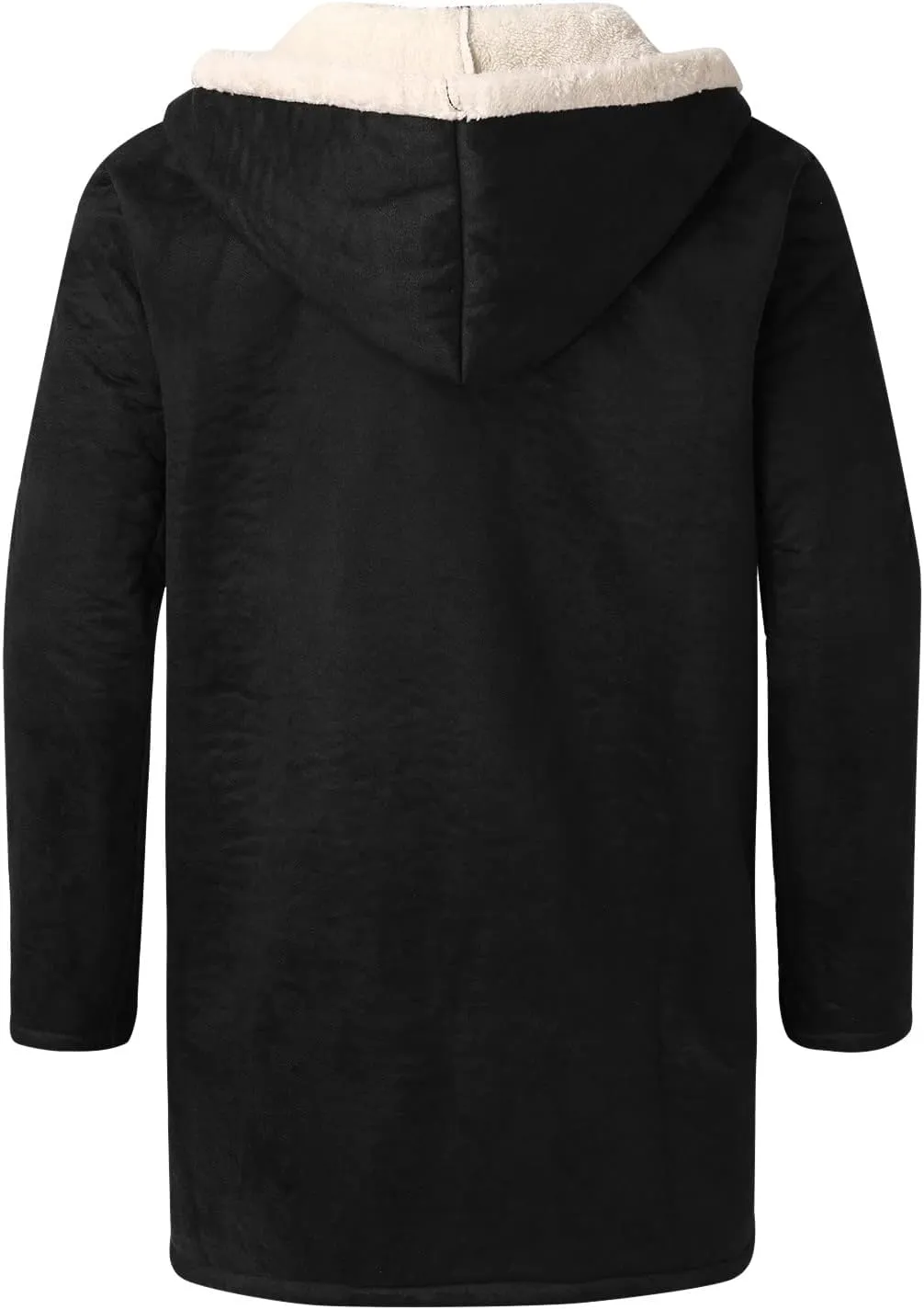 Men's Sherpa Lined Jacket with Hood Snaps Zipper Winter Thicken Warm Coats Casual Loose Stylish Shearling Faux Suede Jackets