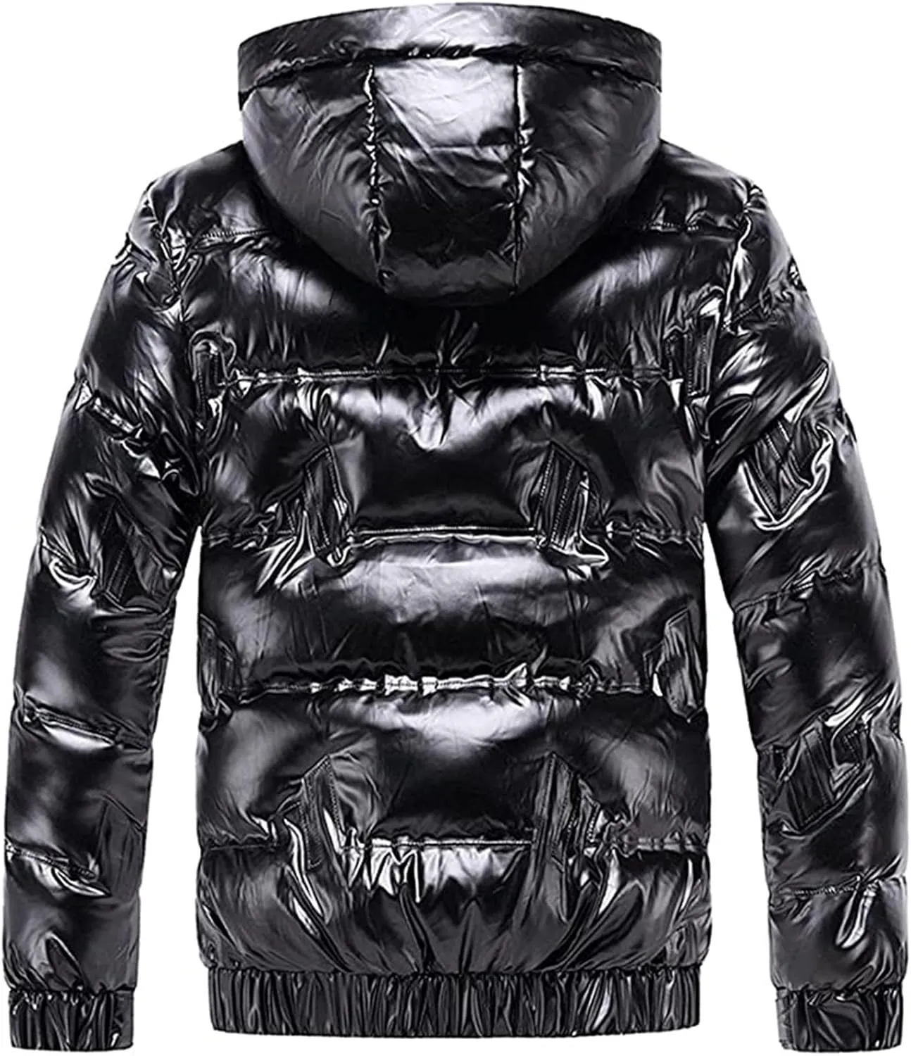 Mens Shiny Puffer Jacket Packable Black Bubble Winter Warm Waterproof Jackets Quilted Parka Hooded Outdoor Ski Coats