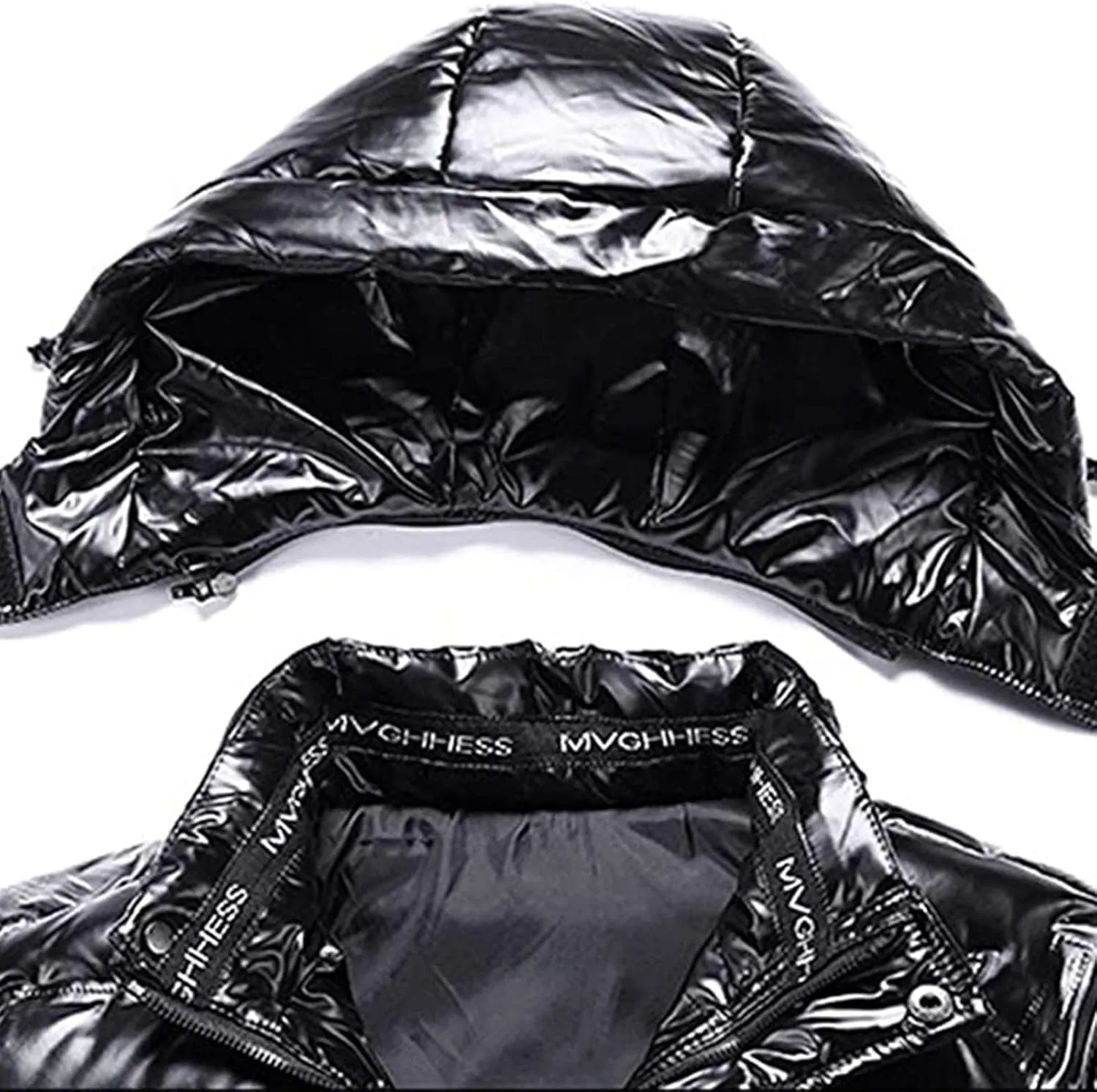 Mens Shiny Puffer Jacket Packable Black Bubble Winter Warm Waterproof Jackets Quilted Parka Hooded Outdoor Ski Coats